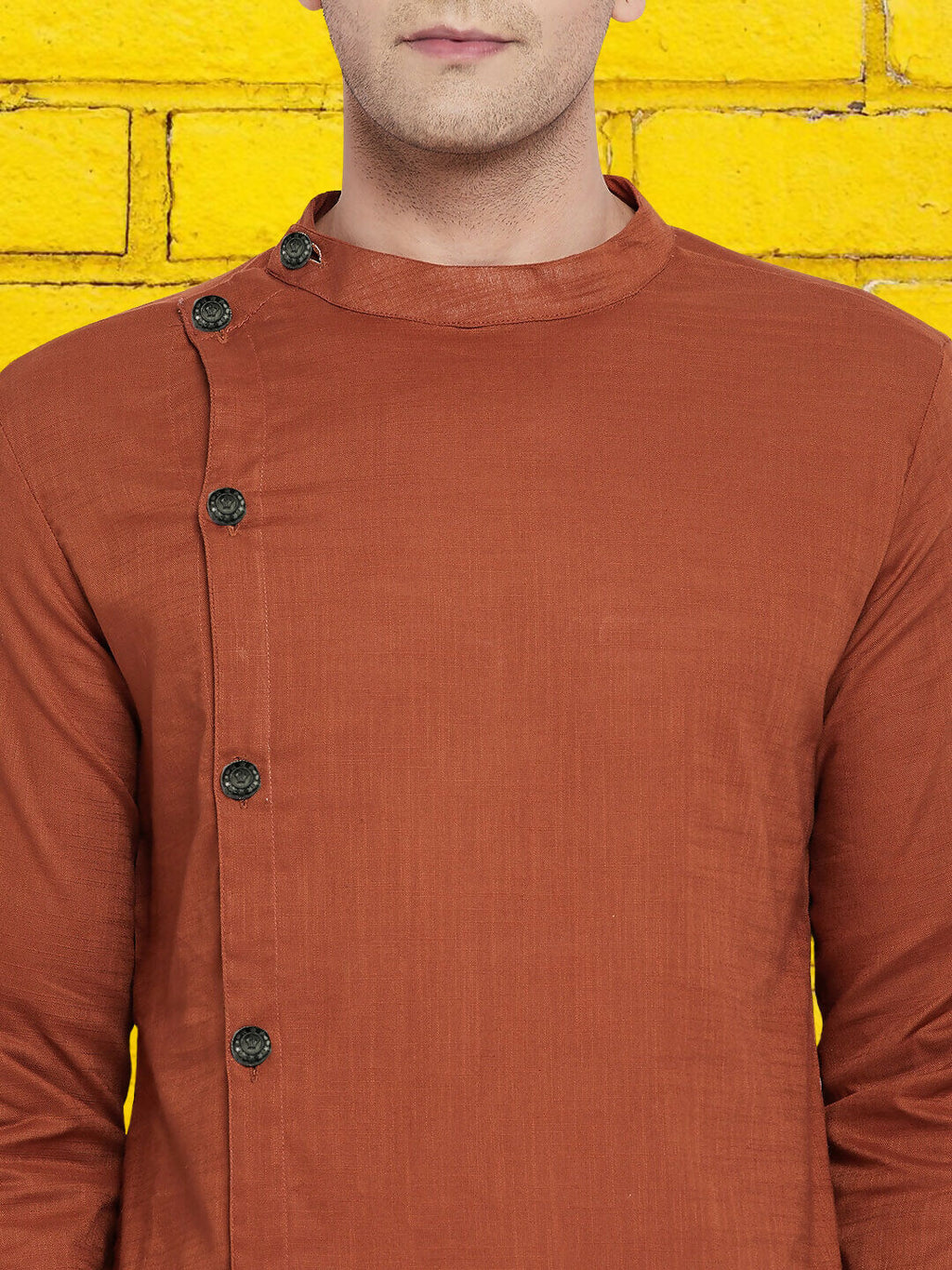 Even Apparels Men's Asymetrical Brown Sherwani Kurta