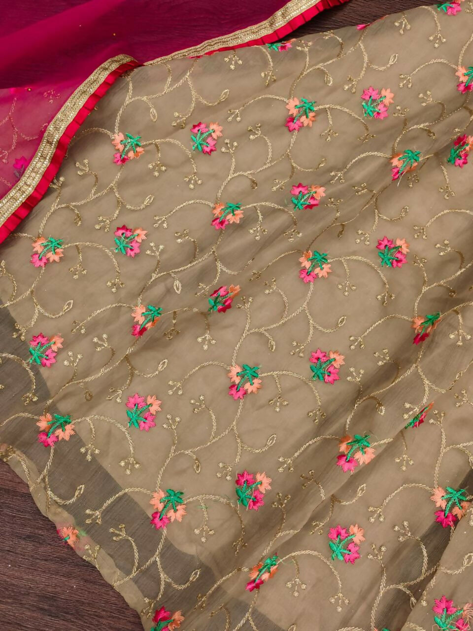 Jyoti Fashion Beautiful Beige Organza Silk Embroidered Kids Lehenga Choli Set