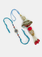NVR Women & Men Set of 2 Blue Kundan-Studded & Beaded Bhaiya Bhabhi Rakhi With Roli Chawal - Distacart