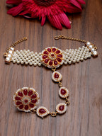 NVR Women's Red Gold-Polished Stone Studded Handcrafted Ring Bracelet - Distacart