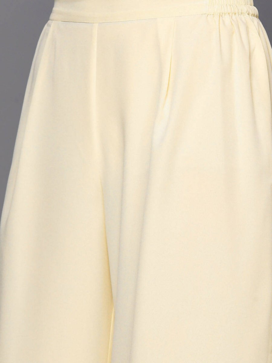 Ahalyaa Peach-Coloured & Blue Printed Striped Asymmetric Taselled Kaftan Kurta Palazzos - Distacart