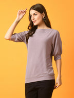 Myshka Women's Lavender Solid Boat Neck Party Top