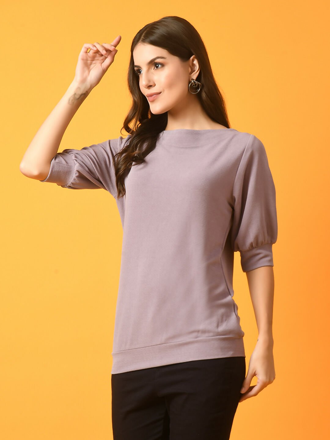 Myshka Women's Lavender Solid Boat Neck Party Top