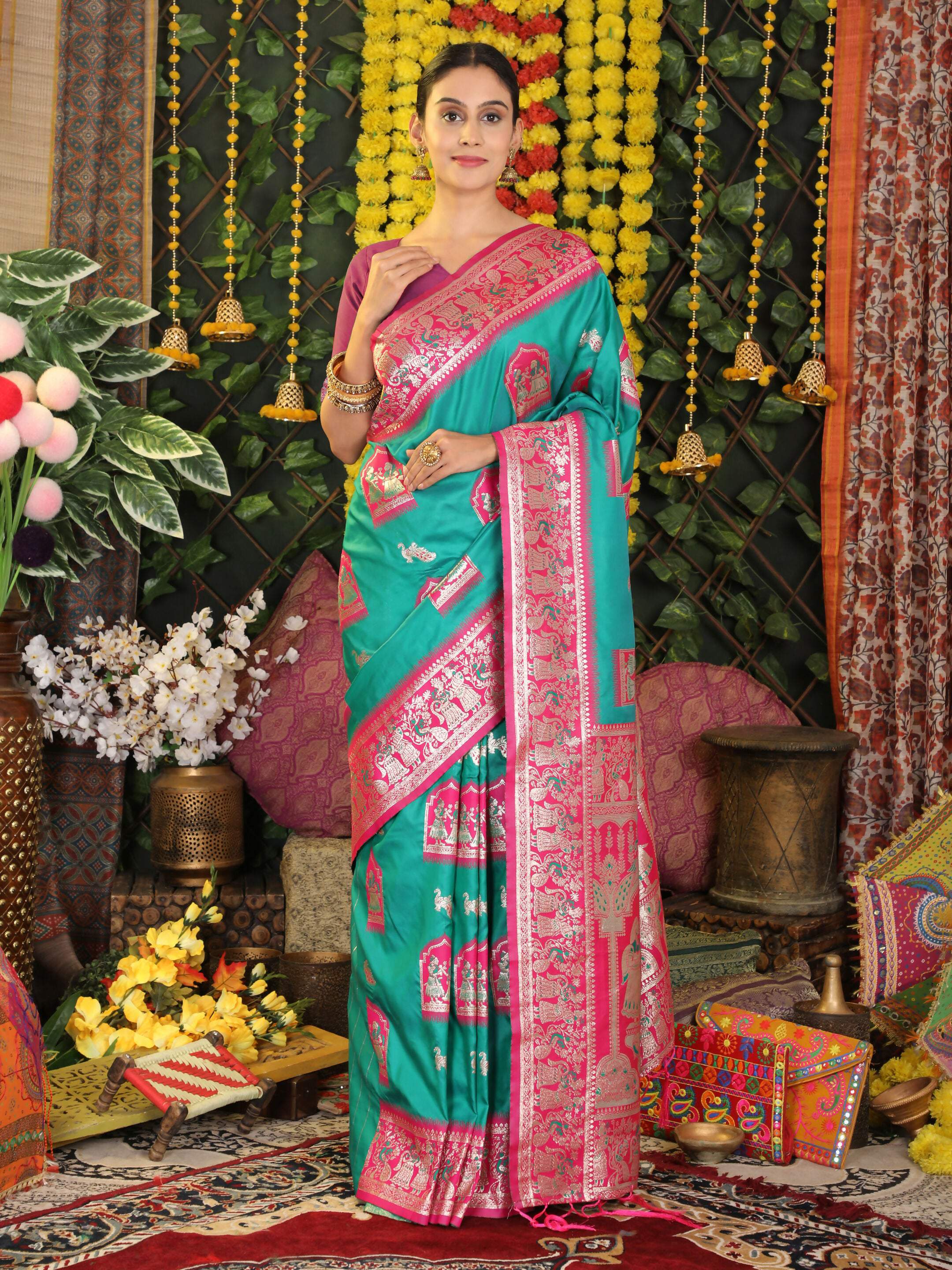 Shree Shyam Fashion Silk Sea Green Saree - Distacart