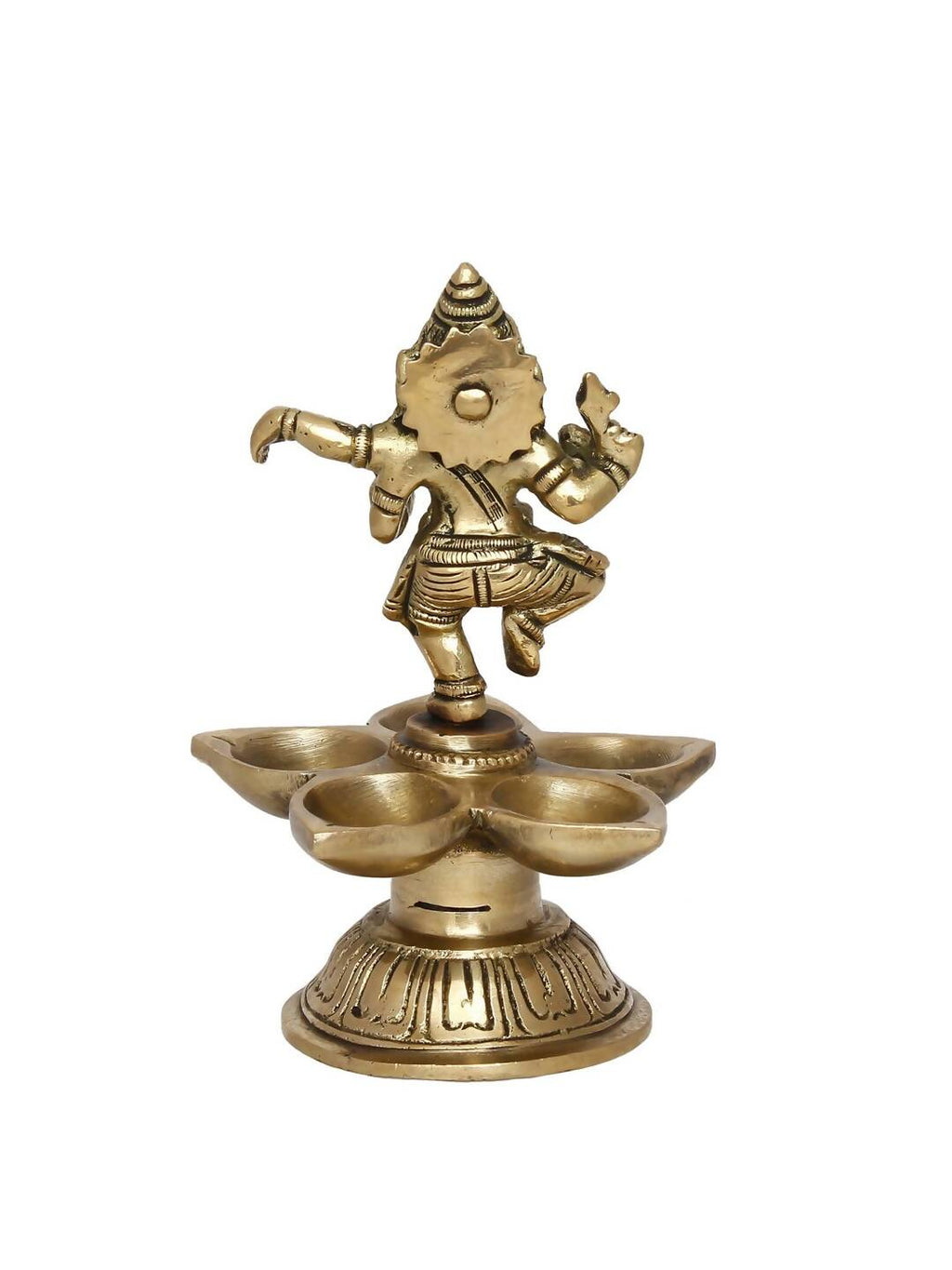 eCraftIndia Gold-Toned Handcrafted Dancing Lord Ganesha Showpiece With Diya