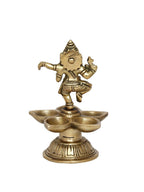 eCraftIndia Gold-Toned Handcrafted Dancing Lord Ganesha Showpiece With Diya