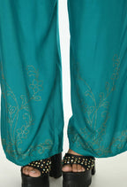 Mominos Fashion Moeza Reyon Cotton Rama Green Color Sirsoki Work Palazzo