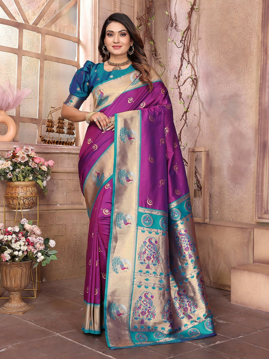 Joban Fashion Paithani Purple Woven Soft Silk Saree - Distacart