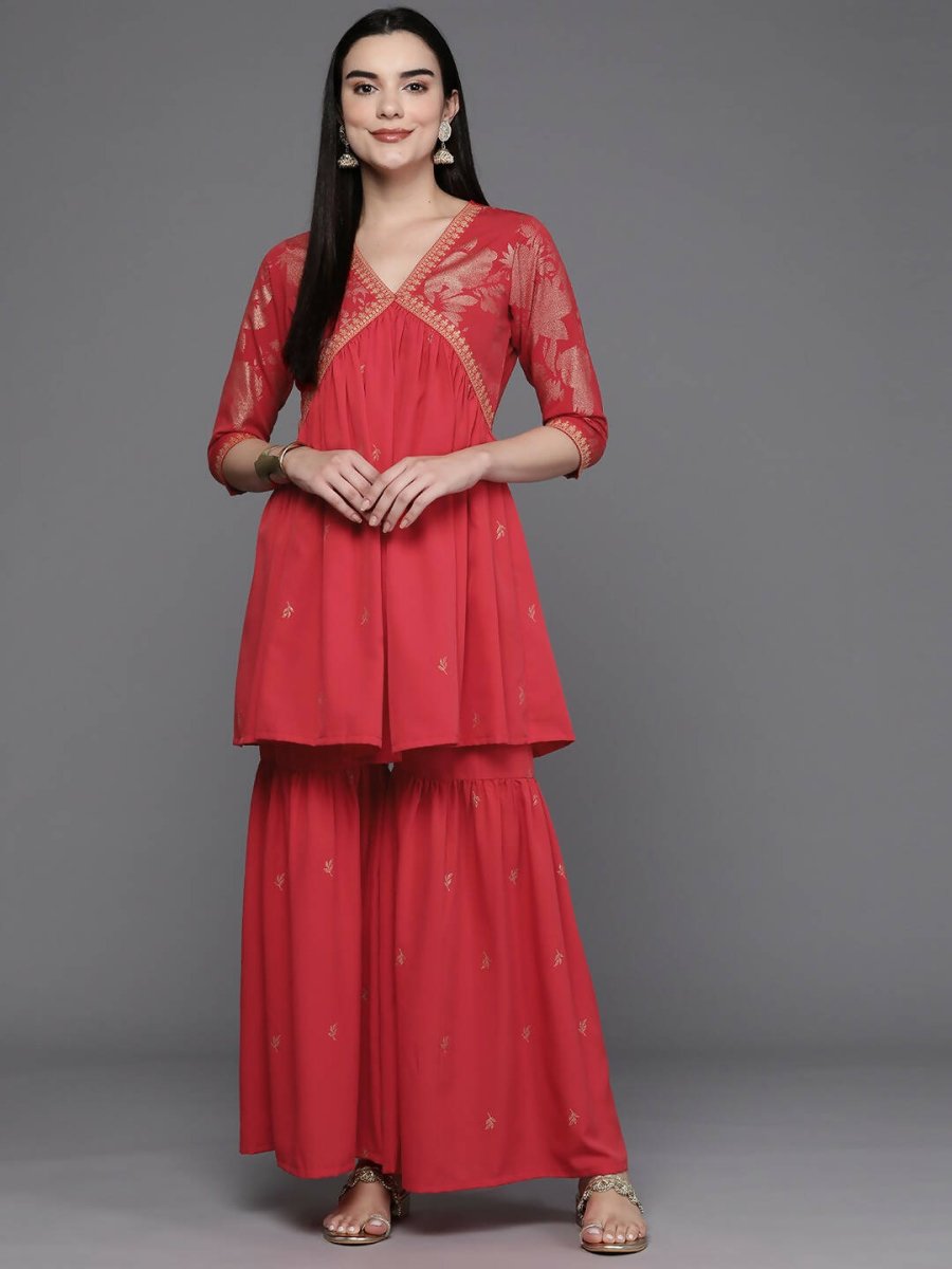 Ahalyaa Women Floral Printed Tunic with Palazzos - Red Color