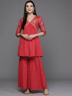 Ahalyaa Women Floral Printed Tunic with Palazzos - Red Color