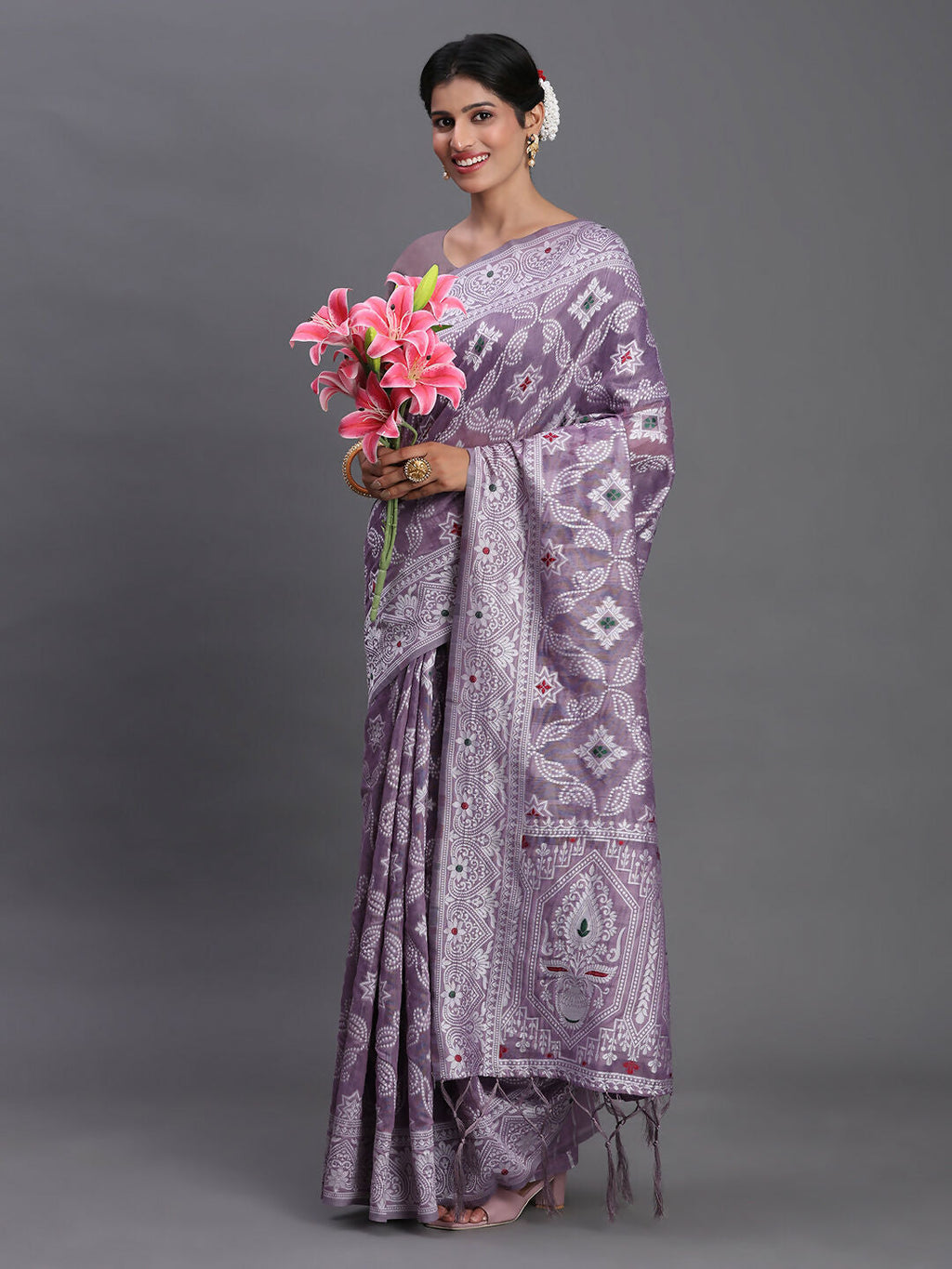 Shree Shyam Fashion Linen Cotton Violet Saree - Distacart