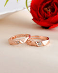 VOJ Stainless Steel Cubic Zirconia Rose Gold-Polished Adjustable Ring Set for Couple