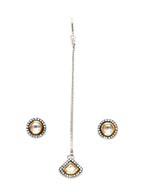Dual Tone Kundan Maang Tikka with Earrings Jewellery Set (silver) - Ruby Raang