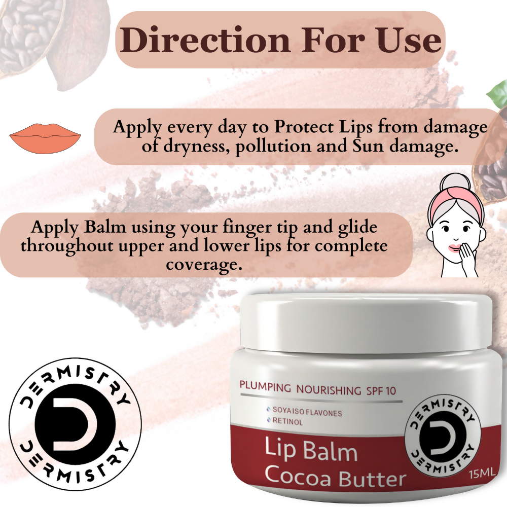Dermistry Cocoa Butter Lip Care Tint Balm Plumping Nourishing Retinol SPF 10 for Glossy Lips - Distacart