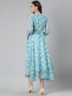 Souchii Blue Floral Chiffon Maxi Dress