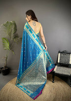 Joban Fashion Sky Blue Banarasi Soft Silk Woven Saree - Distacart