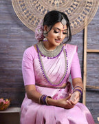 DEIANA'S Beautiful Designer Golden zari Soft Lichi Silk Saree - Baby pink