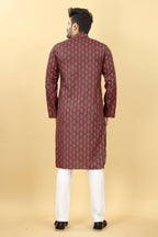 Maroon Cotton Printed Men's Kurta - Mahotsav