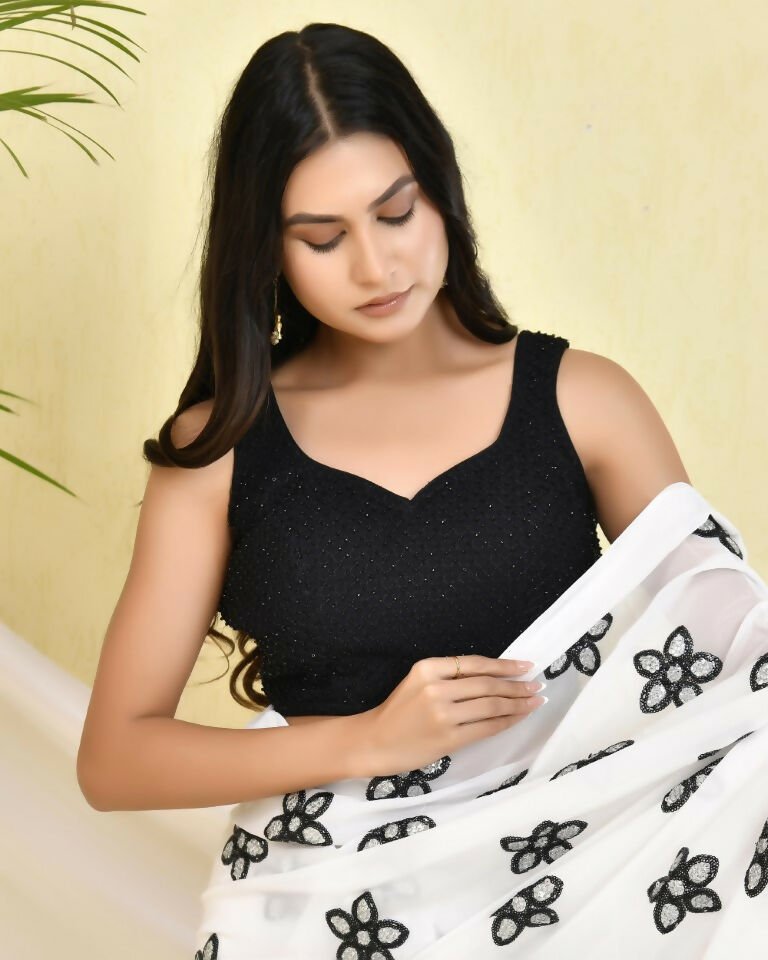 Amodini Designer Studio Black Cutdana Sleeveless Padded Blouse