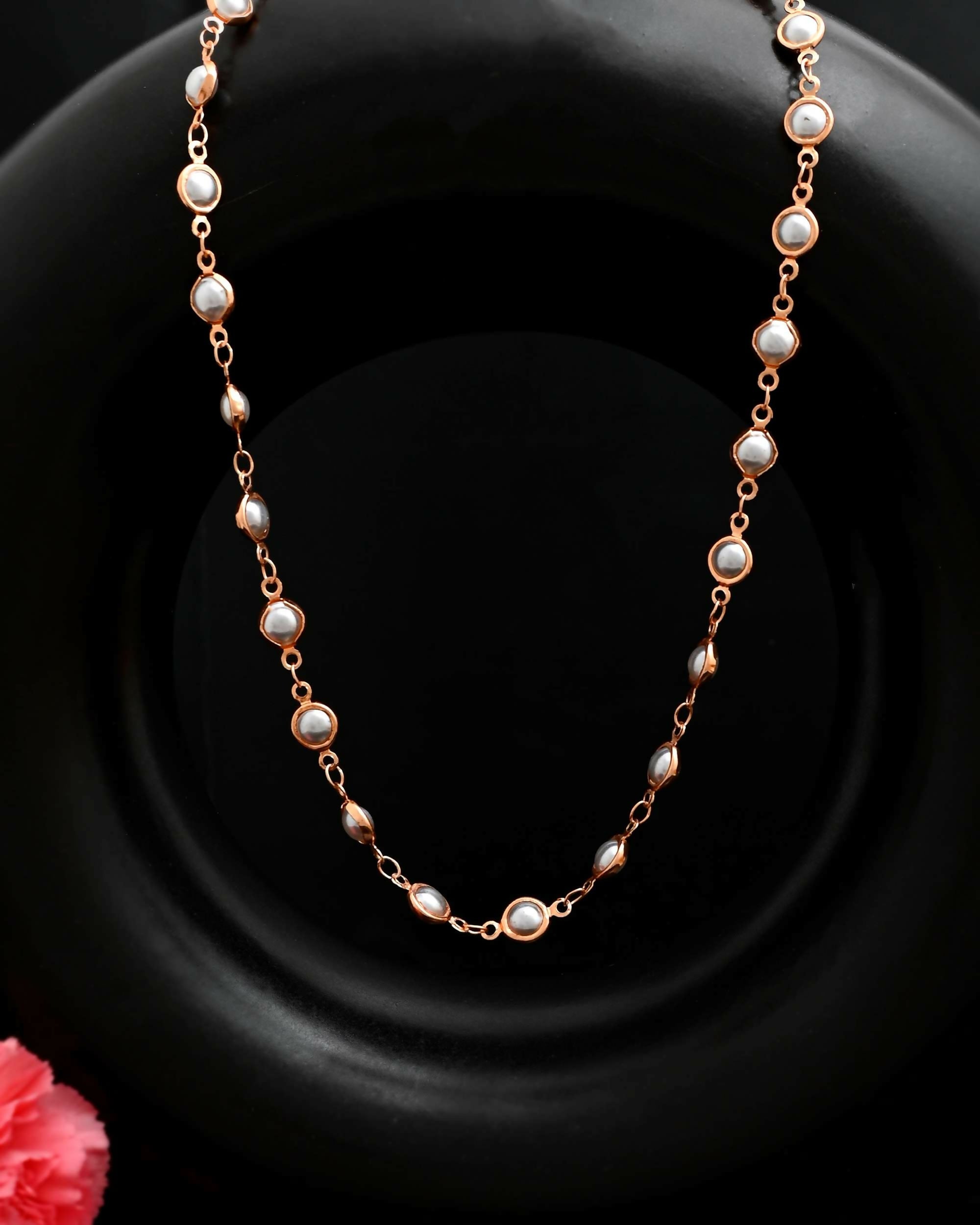 VOJ Gold-Polished Chain For Women With White Pearls