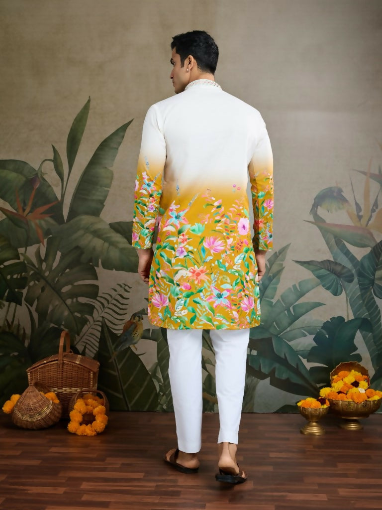 Vastranavya Exclusive Hand Mirror Work with Digital Print Mens Kurta