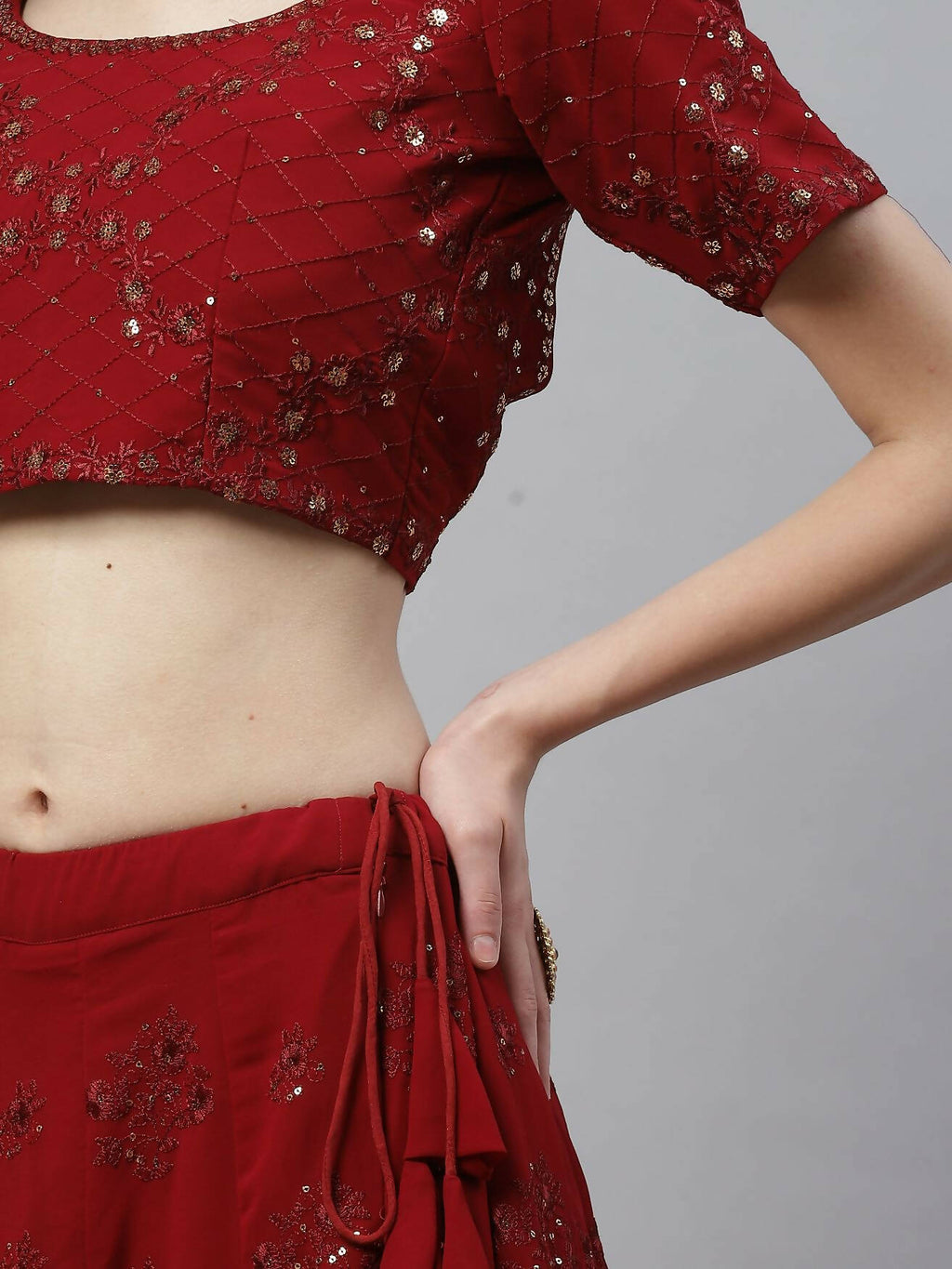 Maroon Georgette Thread with Sequins Embroidered work Lehenga Choli with Dupatta - Jivika