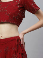 Maroon Georgette Thread with Sequins Embroidered work Lehenga Choli with Dupatta - Jivika