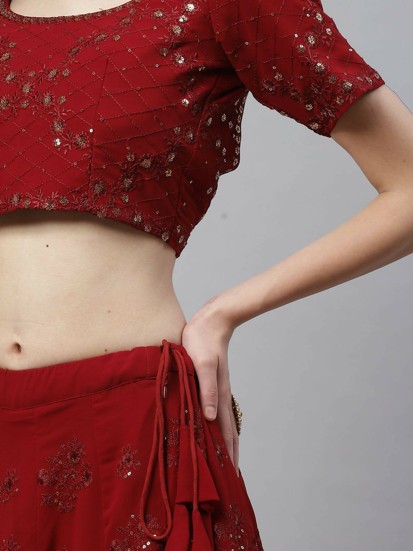 Maroon Georgette Thread with Sequins Embroidered work Lehenga Choli with Dupatta - Jivika