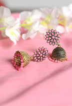 Mominos Fashion Johar Kamal Beautiful Kundan Work Jhumka With Baby Pink Beads - Distacart