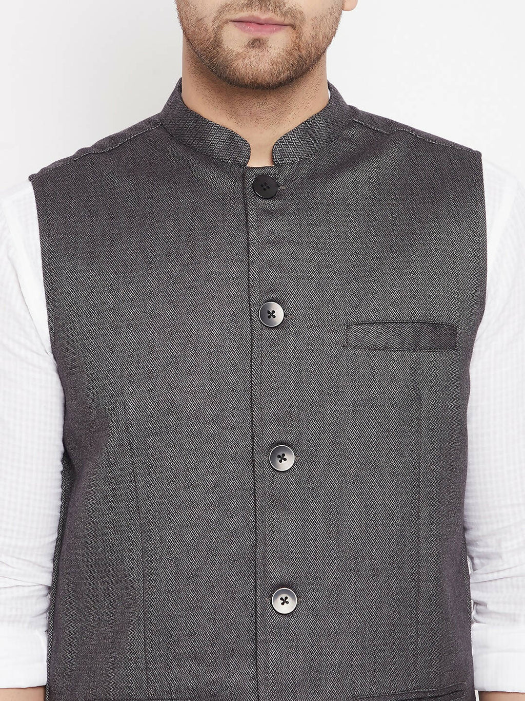Even Apparels Grey Merino Men Woven Nehru Jacket PW685 - Distacart