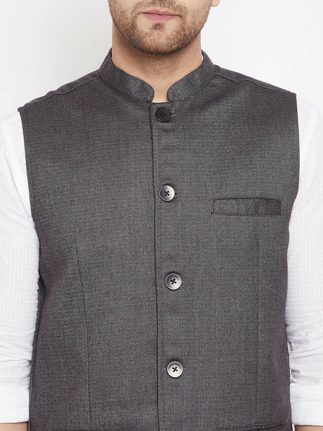 Even Apparels Grey Merino Men Woven Nehru Jacket PW685 - Distacart