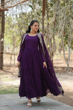 Joban Fashion Purple Georgette Sequence Embroidery Work Kurta Set - Distacart