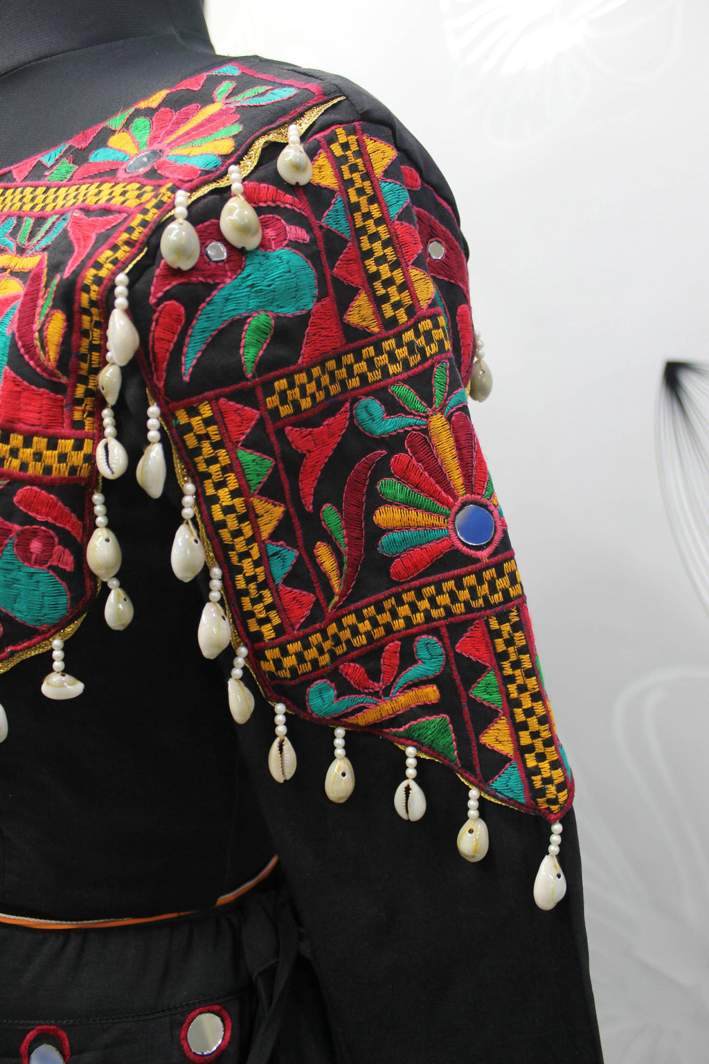 Black Viscose Rayon Thread Embroidery with mirror work Navratri Lehenga Choli with Dupatta - Raas