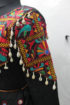 Black Viscose Rayon Thread Embroidery with mirror work Navratri Lehenga Choli with Dupatta - Raas