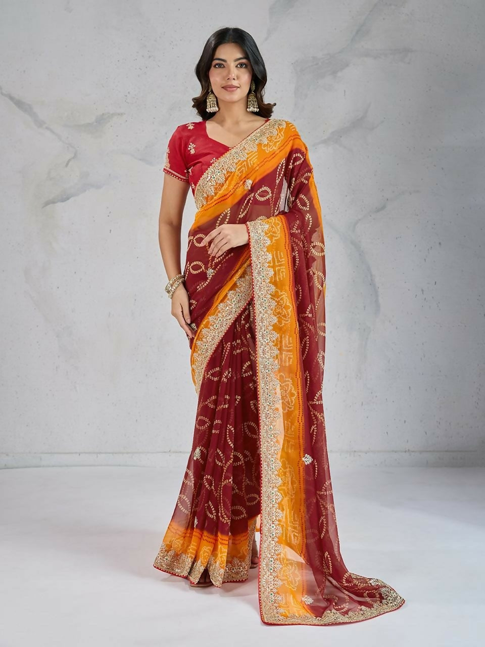 Ai Fashion Maroon Georgette Digital Print Party Wear Saree - Distacart