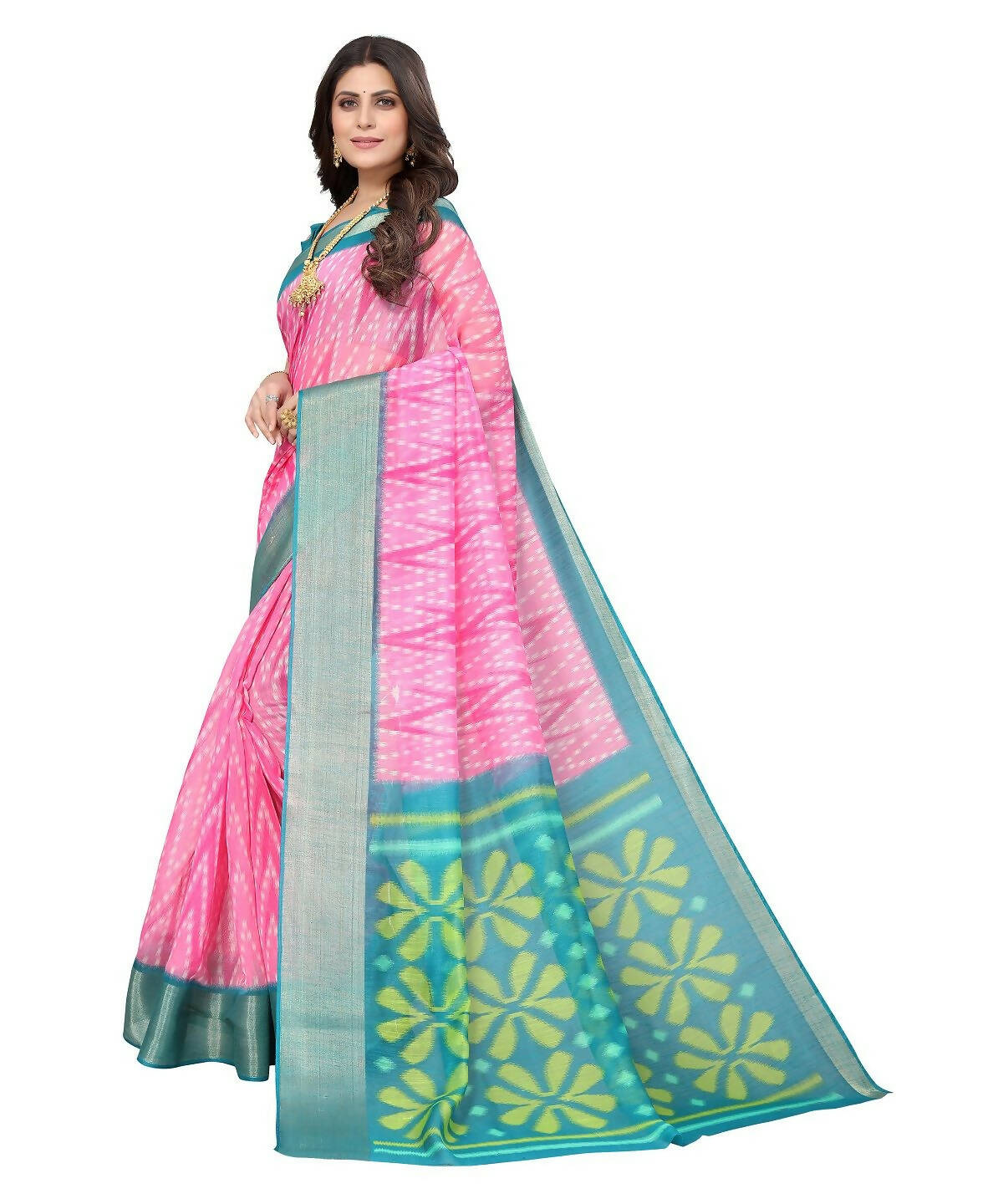 Vamika Cotton Pink Jari Border Bollywood Style Saree (DINO PINK) - Distacart