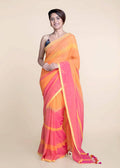 Suta Orange Pink Striped Mul Saree - Distacart