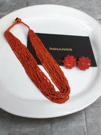 Inhanns Vibrant Handmade 20 Layers Beaded Necklace With Matching Earrings - Orange