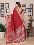 Joban Fashion Red Solid Banarasi Silk Sarees
