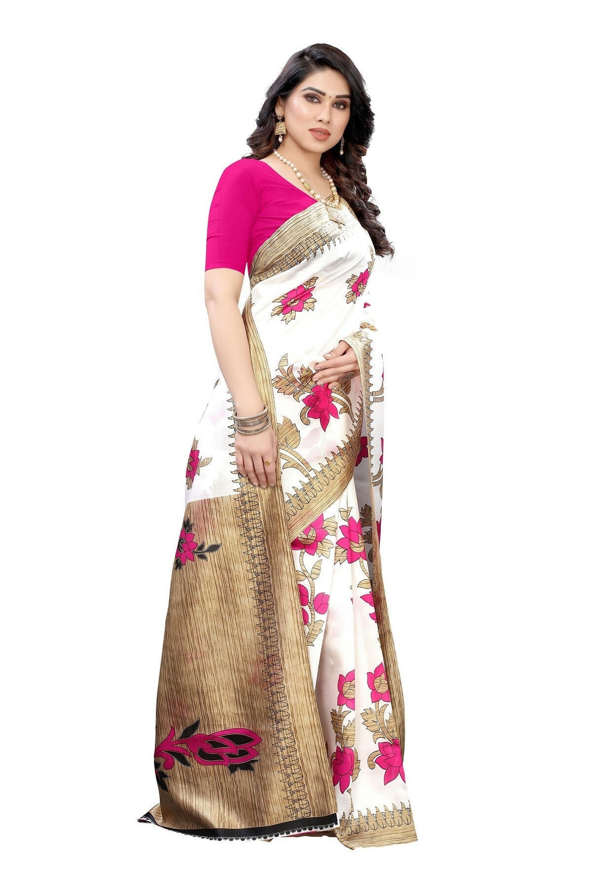 Vamika White Printed Art Silk Saree