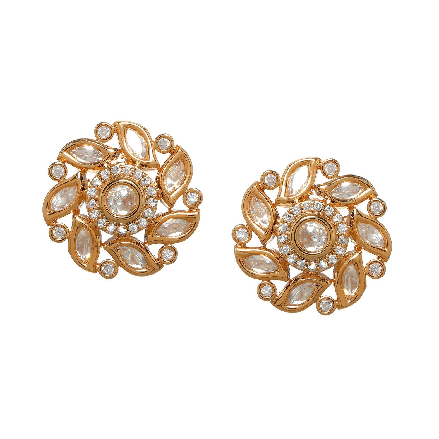 Round Kundan Studs (Gold) - Ruby Raang - Distacart
