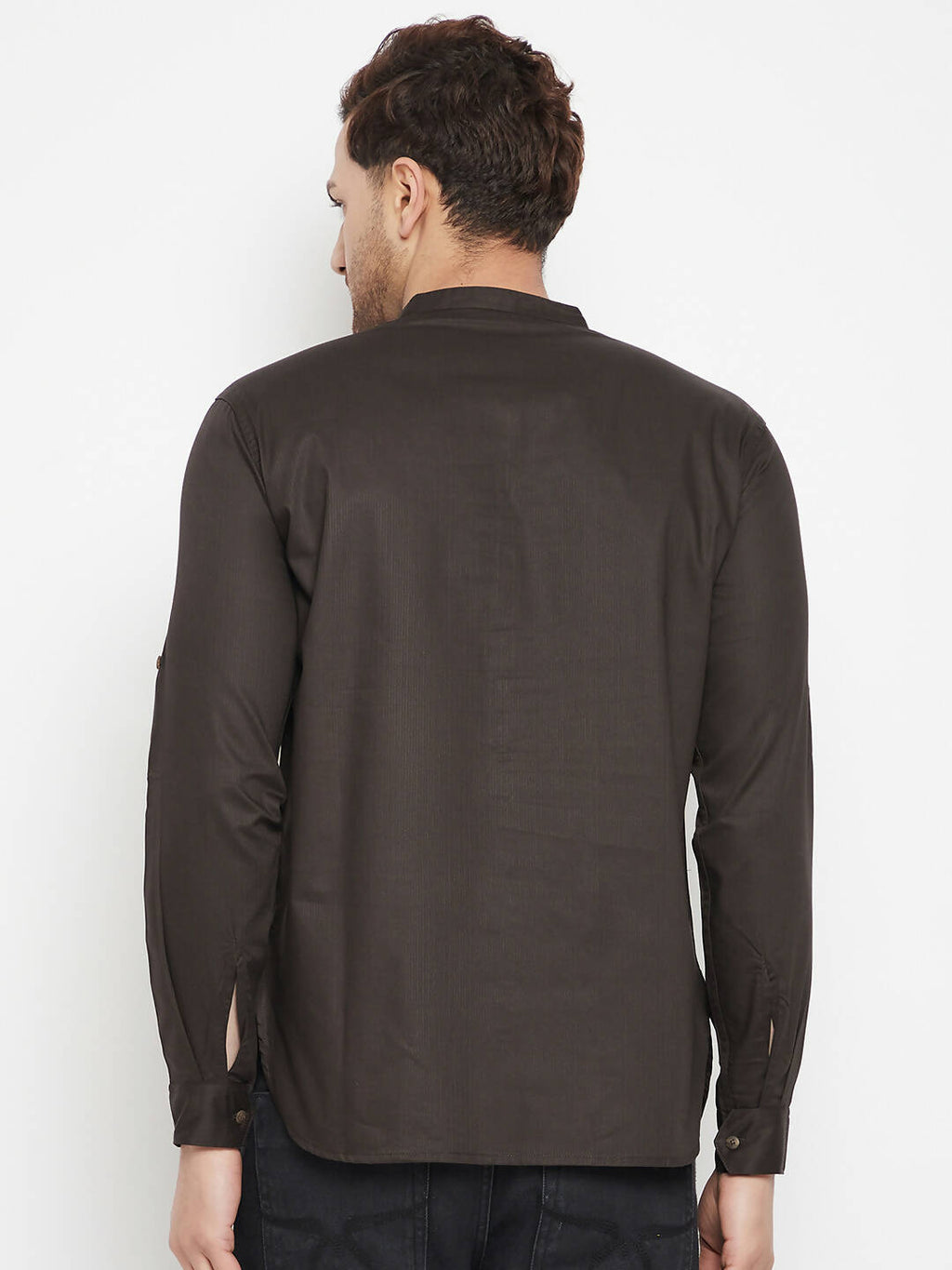Even Apparels Brown Pure Cotton Long Men's Kurta With Band Collar - Distacart