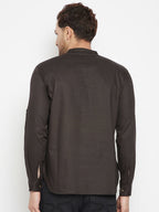 Even Apparels Brown Pure Cotton Long Men's Kurta With Band Collar - Distacart