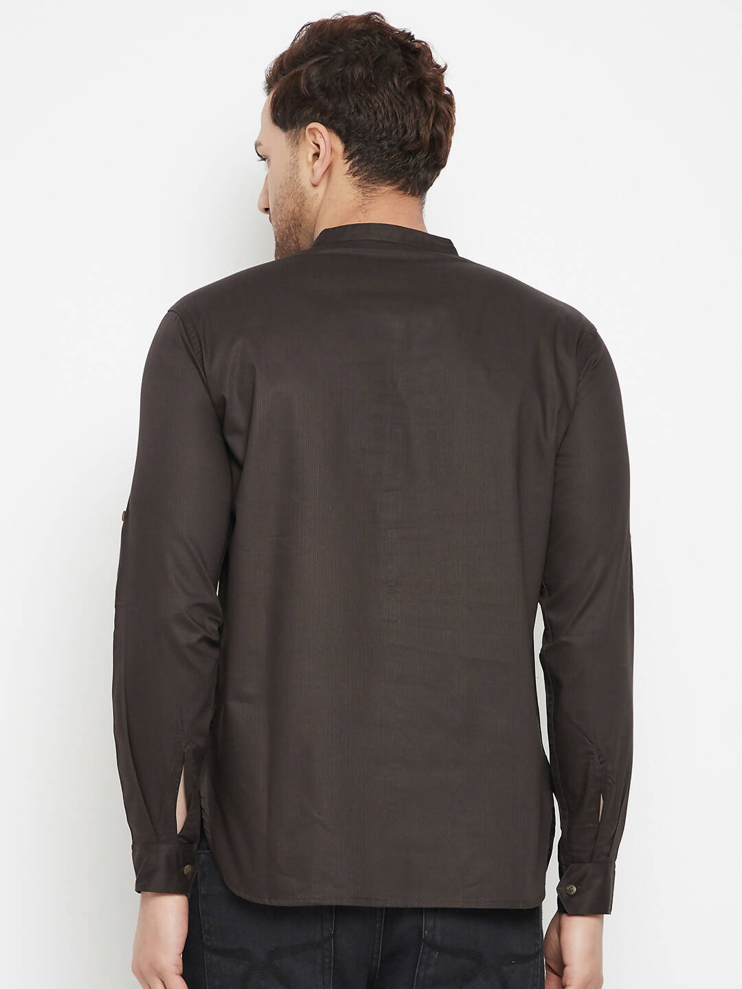 Even Apparels Brown Pure Cotton Long Men's Kurta With Band Collar - Distacart