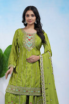 Joban Fashion Green Silk Embroidered Sharara Set - Distacart