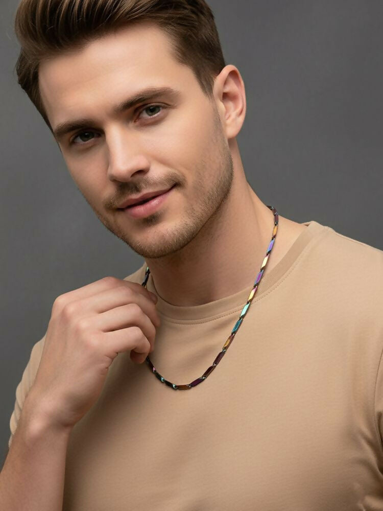 NVR Men's Handcrafted Multicolour Rhodium Plated Chain - Distacart