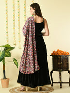Myshka Women's Black Velvet Kurti & Sharara With Dupatta Party Sets