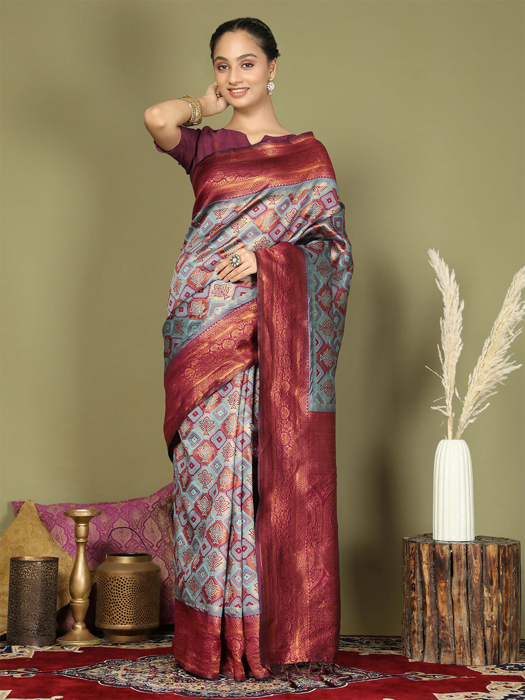 Shree Shyam Fashion Lichi Silk Teal Saree - Distacart