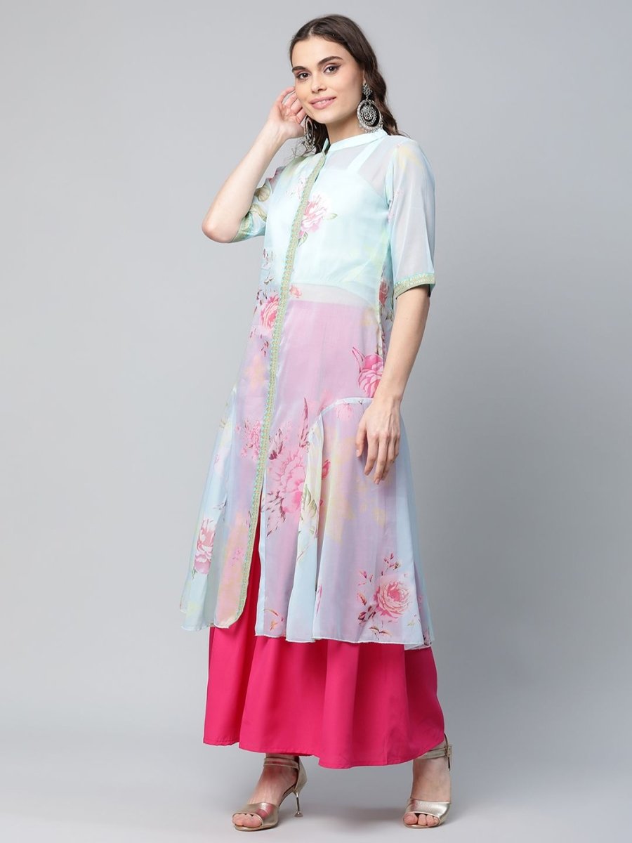 Ahalyaa Women Sea Green Floral Printed Top With Kurta - Distacart