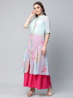 Ahalyaa Women Sea Green Floral Printed Top With Kurta - Distacart
